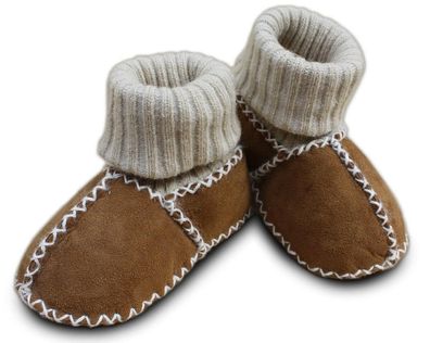 Heitmann Felle Paar Baby-Lammfellschuhe Camel mit Strickbündchen Größe 16/17