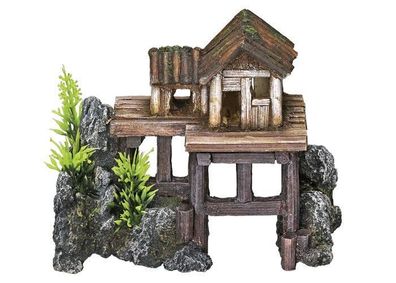 Nobby Aqua "HOLZHAUS" mit Pflanzen 15,5 x 8 x 12 cm Aquarium Deko