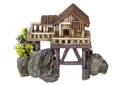 Nobby Aqua Ornaments "HOLZHAUS" mit Pflanzen23 x 12,3 x 17 cm Aquarium Deko