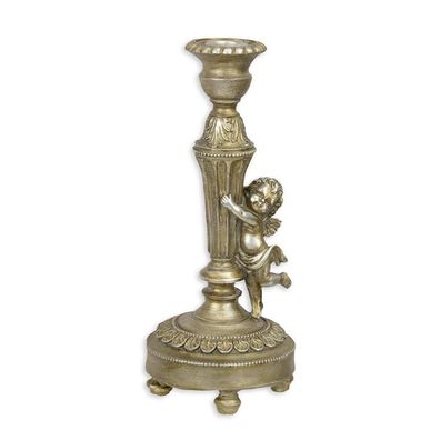 A RESIN CANDLE STICK Mounted WITH A PUTTO