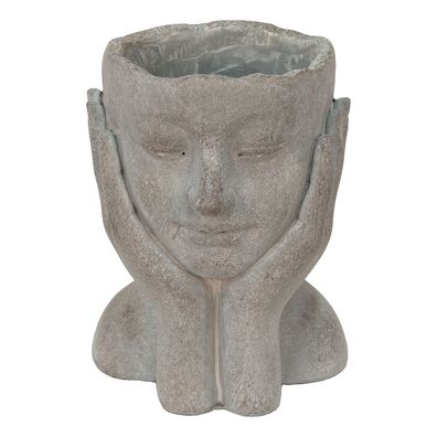 Clayre & Eef Blumentopf Kopf 16x16x22 cm Grau Stein Hände (Gr. 16x16x22 cm)
