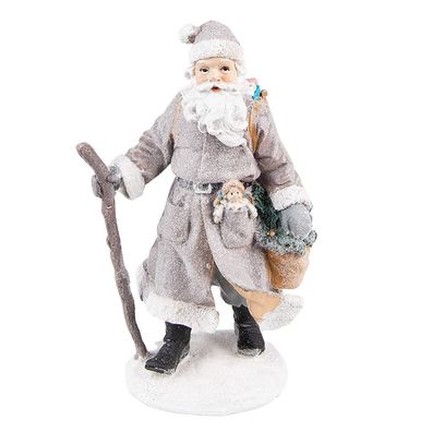 Clayre & Eef Figur Weihnachtsmann 21 cm Grau Braun Polyresin (Gr. 12x9x21 cm)