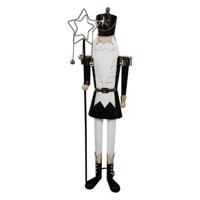 Clayre & Eef Weihnachtsdekorationsfigur Nussknacker 30x23x103 cm Schwarz Weiß Eisen