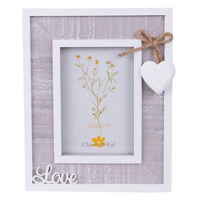 Clayre & Eef Bilderrahmen 9x13 cm Grau Weiß Holz Love (Gr. 16x2x20 cm / 9x13 cm)