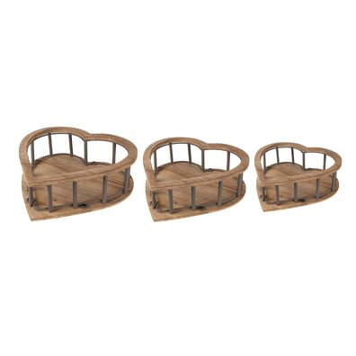 Clayre & Eef Aufbewahrungskorb 3er Set Herz 33x33x10 Braun Holz Metall Herzförmig