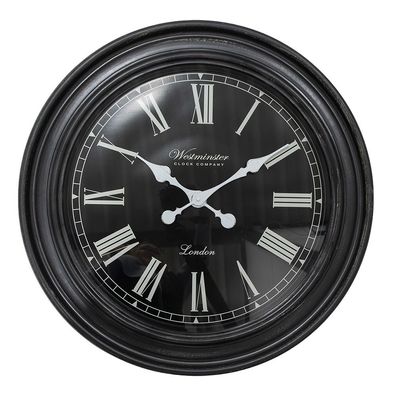 Clayre & Eef Wanduhr Ø 76x6 cm Schwarz Weiß Kunststoff Glas