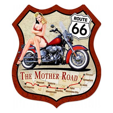 Clayre & Eef Textschild 30x35 cm Rot Eisen Route 66 (Gr. 30x1x35 cm)