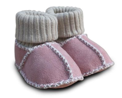 Heitmann Felle Paar Baby-Lammfellschuhe Rosé mit Strickbündchen Größe 18/19