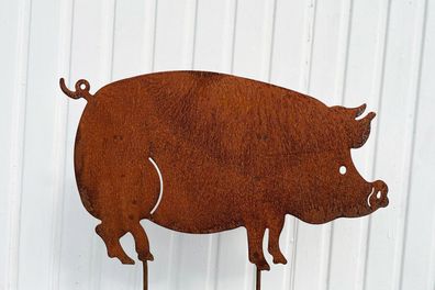 Schwein stehend 36x60cm Gartenstecker Edelrost Rost Metall Rostfigur Hausschwein