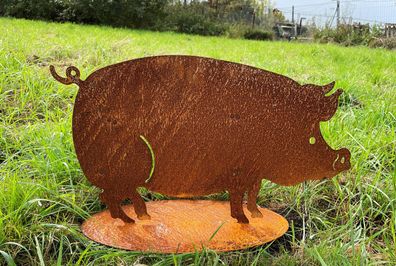 Schwein stehend 36x60cm auf Platte Edelrost Rost Metall Rostfigur Hausschwein