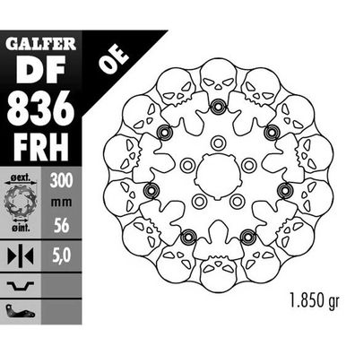 GALFER Skull Bremsscheibe DF836 Bremsscheibe MOT Wave schwimmend Totenkopf silbe