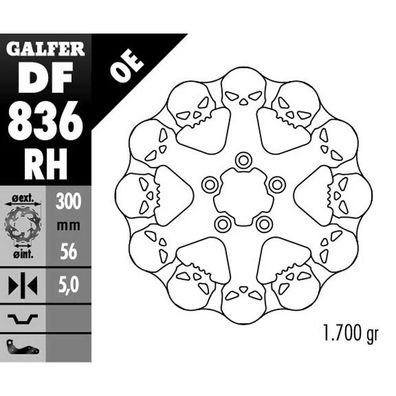 GALFER Skull Bremsscheibe DF836 Bremsscheibe MOT Wave starr Totenkopf DF836RH