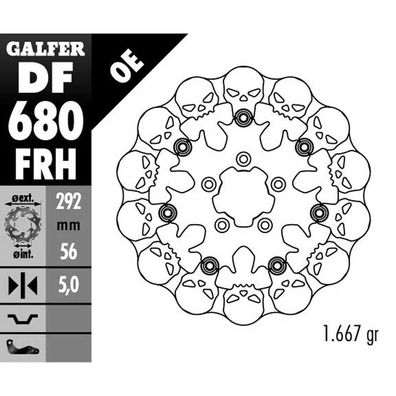 GALFER Bremsscheibe DF680 Bremsscheibe MOT Wave schwimmend Totenkopf silber schw