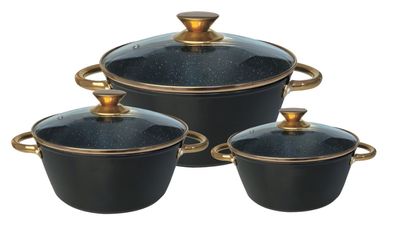 Kochtopf Kasserolle Topf Set 6-tlg Rose-Gold Glasdeckel Cheffinger CF-RGC01