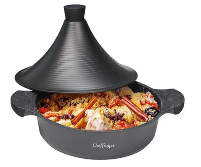 Aluguss Tajine Tagine Ø28cm Induktion Silikongriffe Gartopf Dampfgarer Bräter schwarz