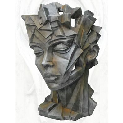 Gesicht Frau Kubis 90cm modern Steinguss Steinfigur Rosteffekt Skulptur