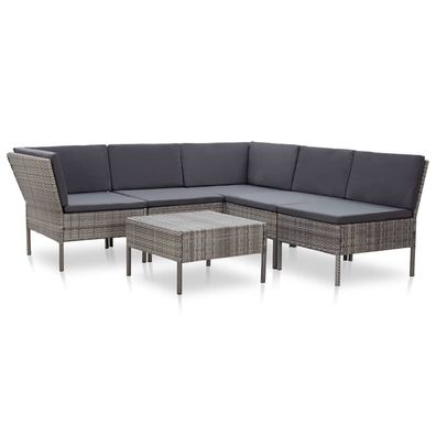 vidaXL 6-tlg. Garten-Lounge-Set mit Auflagen Poly Rattan Grau