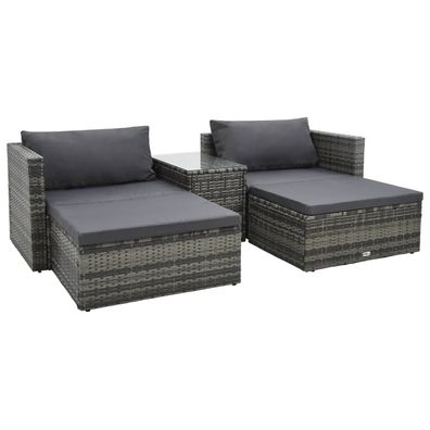 vidaXL 5-tlg. Garten-Lounge-Set mit Auflagen Poly Rattan Grau