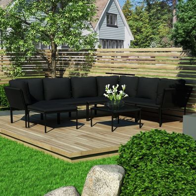 vidaXL 8-tlg. Garten-Lounge-Set mit Auflagen Schwarz PVC