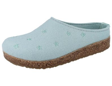 Haflinger Grizzly Stelline Damen Pantoffel aquamarin mit glitzer Sternchen Wollfilz