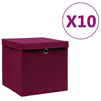 vidaXL Aufbewahrungsboxen mit Deckeln 10 Stk. 28x28x28 cm Dunkelrot