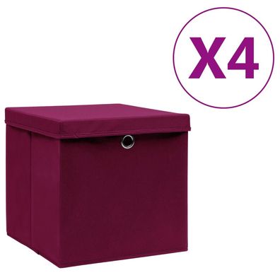 vidaXL Aufbewahrungsboxen mit Deckeln 4 Stk. 28x28x28 cm Dunkelrot