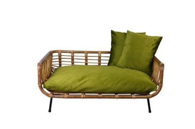 Rattan Sofa MODERN mit Kissen Hundebett Katzenbett -mit trendigem Samtoptikbezug