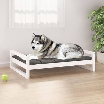 vidaXL Hundebett Weiß 105,5x75,5x28 cm Massivholz Kiefer