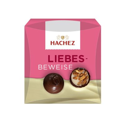 Hachez Liebesbeweise vier kleine Schokoladenpralinen Packung 40g