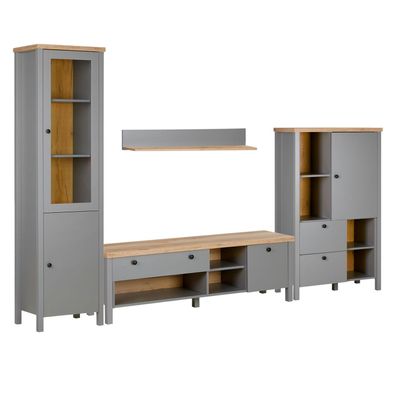 Wohnwand Schrankwand 4 tlg. Grau Holz Modern Anbauwand Wohnzimmer-Set Mediawand