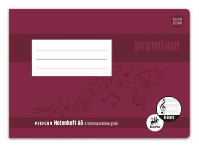 Staufen® 734017514 Notenheft Premium Academy - A5 quer, 90 g/qm, 8 Blatt, 4 große