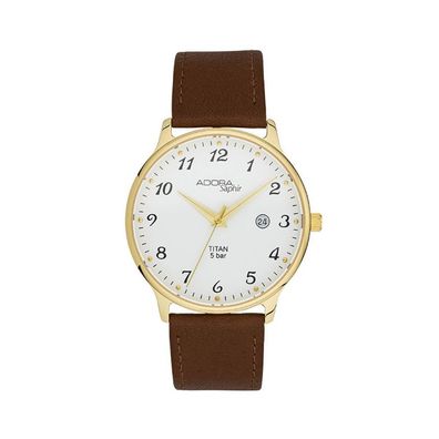 Adora Saphir Herren Armbanduhr Ø 39mm Titan gelbgoldfarben Datum Analog