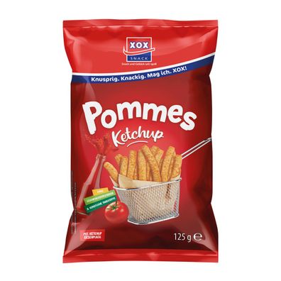 XOX Pommes Snack mit Ketchup Geschmack knusprig tomatig lecker 25g