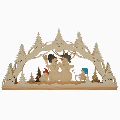 Lichterbogen - Schneemannfamilie im Wald, 55cm, Original Erzgebirge