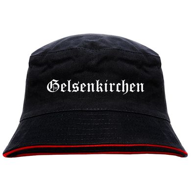 Gelsenkirchen Anglerhut - Altdeutsche Schrift - Schwarz-Roter Fischerhut