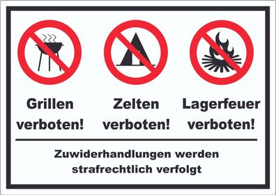 Grillen Zelten Lagerfeuer verboten Aufkleber