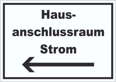 Hausanschlussraum Strom Aufkleber mit Text und Richtungspfeil links HAR waagerecht