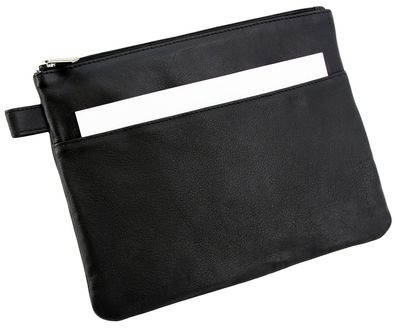 Alassio® 42232 Mehrwegbeutel - 25 x 19 cm, Echt Leder, Vortasche, schwarz