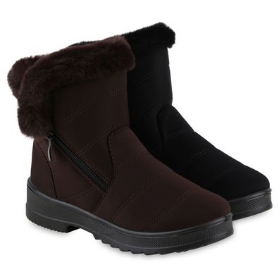 VAN HILL Damen Warm Gefütterte Winter Boots Bequeme Kunstfell Schuhe 840764