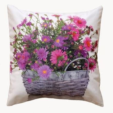 40/40 cm - Kissenhülle - Fotodruck ''Weidenkorb mit Blumen''