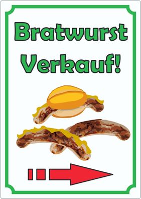 Bratwurst Werbeaufkleber Aufkleber Hochkant mit Pfeil rechts