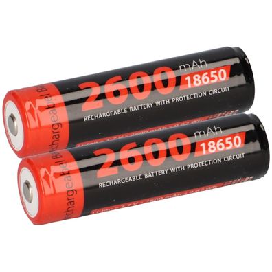 2x XCell Li-Ion 3,7V 2600mAh PCM Zelle 4/3 FA protected, for Flashlights 18650