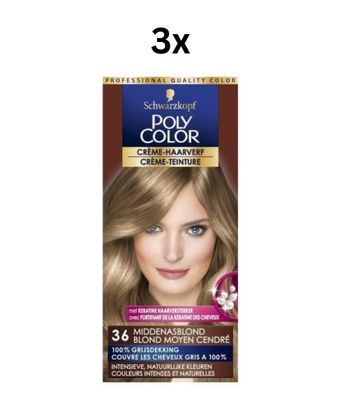 3x Schwarzkopf Poly Color Haarfarbe 36 Mittelaschblond