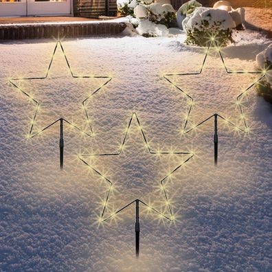 LED Garten Stecker Stern 3er Set - 43 x 30 cm - Weihnachten Deko Timer Außen