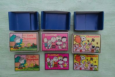 3x Charles Schulz Peanuts Snoopy mini Streichholzschachtel große Puzzle 60er Jahre