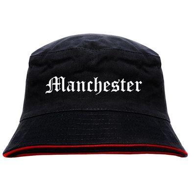 Manchester Anglerhut - Altdeutsche Schrift - Schwarz-Roter Fischerhut