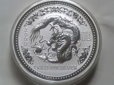 30$ 2000 Australien Lunar Drache 1 kg Silber 999er in Münzdose 30 Dollars 2000 Drache