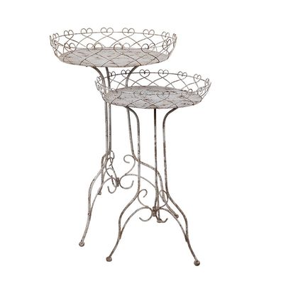 Clayre & Eef Pflanztisch 2er Set Ø 52x84/ Ø42x66 cm Weiß Braun Metall