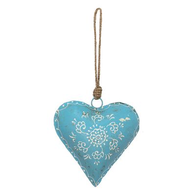 Clayre & Eef Weihnachtsanhänger Herz 15x4x15 cm Blau Eisen (Gr. 15x4x15 cm)