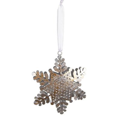 Clayre & Eef Weihnachtsanhänger Schneeflocke 13x2x16 cm Silberfarbig Goldfarbig Eisen